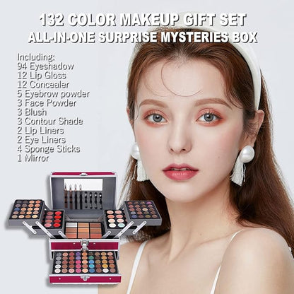 All In One 132 Color Makeup Kit, Professional Case, Teen Girls Set, Multicolor Eyeshadow Palette (006N1-Pink)