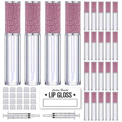 24 Pack Fish Scales Lip Gloss Tubes with Wand 5ml Empty Lip Gloss Containers Lipgloss Bottles with Stoppers + 2pcs Syringes for DIY Lip Gloss Balm