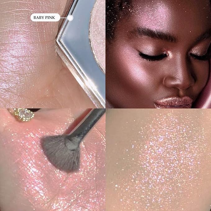 evpct Pink Mermaid Holographic Glitter Diamond Highlighter Makeup Palette for face iluminadores de maquillaje Blush Bronzer and Face Highlighters Makeup & luminizers Palette Iridescent Eyeshadow 02