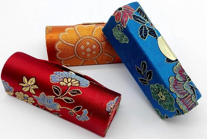 Comicfs Lipstick Case 3pcs /Set Lipstick Case with Mirror, satin Silky Fabric with Gorgeous Design, Random Assorted Colors, Jewelry Box