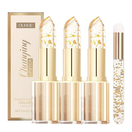 Bymolia Color Changing Lipstick, Bymolia Transferproof Color Changing Lipstick Gold Foil, Long-Lasting 24k Gold Ph Lipsticks Color Changing Lip Gloss, Hydrating Lip Balm for Shine Makeup (3)