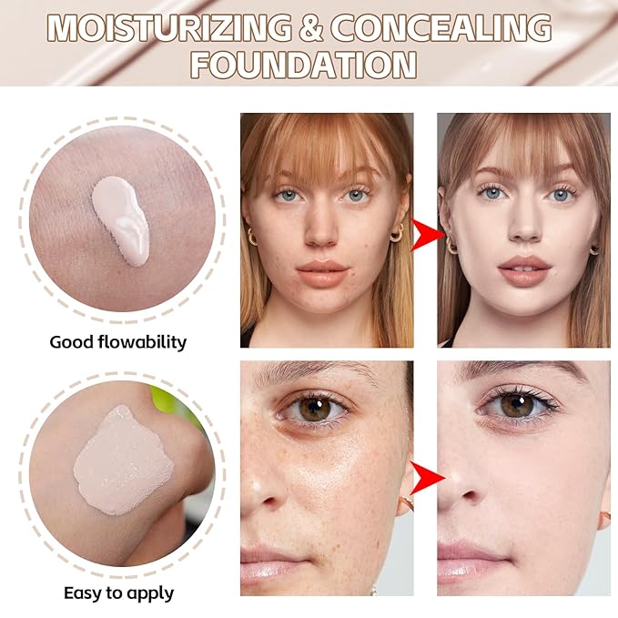 Full Coverage Liquid Foundation, Long-Lasting & Buildable Foundation Cushion BB Cream, Create Skin-Light Natural Makeup, Foundation for Mature Skin