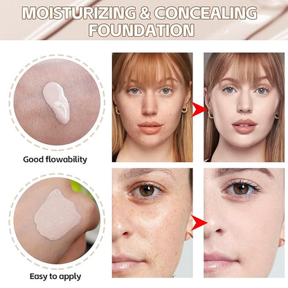 Full Coverage Liquid Foundation, Long-Lasting & Buildable Foundation Cushion BB Cream, Create Skin-Light Natural Makeup, Foundation for Mature Skin