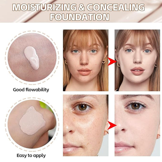 Full Coverage Liquid Foundation, Long-Lasting & Buildable Foundation Cushion BB Cream, Create Skin-Light Natural Makeup, Foundation for Mature Skin