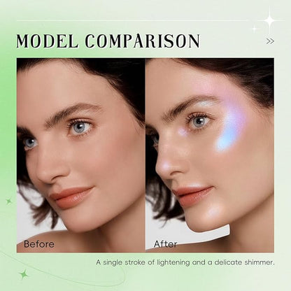 Face Highlighter Palette, Lunar Glow Highlighter Powder Makeup, Chameleon Glitter Shimmer Body Cheek Eye Highlighter, Multichrome Sparkle Holographic Color Shifting Silky Creamy Illuminator#01