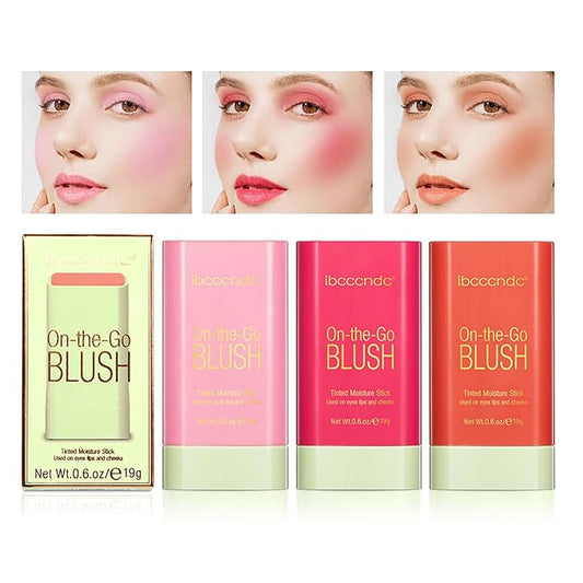 3 in 1 Blush Stick, 2 PCS Shy Pink, Long Lasting Waterproof Lightweight Moisturing Face Blush, Easy Blends Use on The Go, Natural Matte Soft Cream Blushers for Cheeks Lips Eyes, 01+02