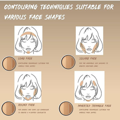3in1 Face Contour Palette Powder, Face Bronze Powder Bronzer Palette, Sculpting Contouring Makeup Palette with Brush, Coffee Brown Contour for Warm Tone Skin, Natural High-Pigmented Blendable