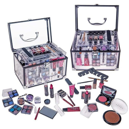 SHANY Carry All Trunk Makeup Train Case with Re-usable Aluminum Makeup Storage Case. Makeup Set with Eye palettes, Blushes,Makeup Powders, Manicure, Pedicure and Makeup Brushes.