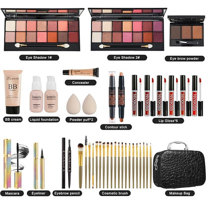 All in One Makeup Kit for Women Full Kit,Makeup Set for Women, Includes Eyeshadow Palette/Foundation/lip gloss/Eyeliner/Mascara/makeup Brush,Makeup Gift Set for Halloween & Birthday&Holiday&Everyday.
