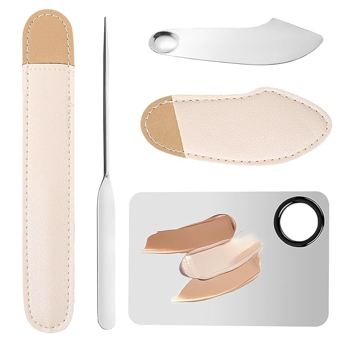 3 Pcs Makeup Spatula Korean Set Foundation Spatula Spoon Tool Make Up Mixing Palette Tray Facial Cosmetic Spatula Stainless Steel Skin Care Spatula for Face Eye Cream (Silver)