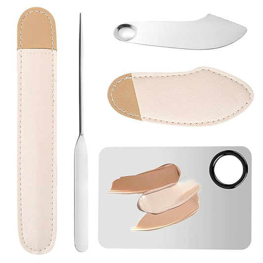3 Pcs Makeup Spatula Korean Set Foundation Spatula Spoon Tool Make Up Mixing Palette Tray Facial Cosmetic Spatula Stainless Steel Skin Care Spatula for Face Eye Cream (Silver)
