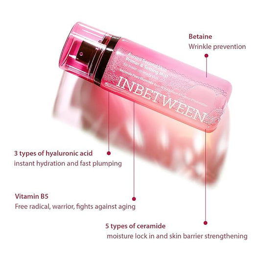 Blithe Korean Makeup Primer Aurora Second Skin Dewy Setting Spray with 5 Ceramide - Long-Lasting & Hydrating Setting Spray for Oily Skin Care, Setting Mist for Glow & Hydration 2.7 Fl. Oz