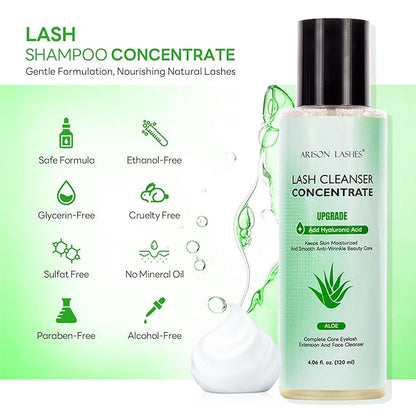 ARISON LASHES Lash Shampoo Concentrate - 120ml Large Capacity Eyelash Cleanser for Professional Extensions, Makes 24 Bottles of 60ml Aloe Lash Shampoo