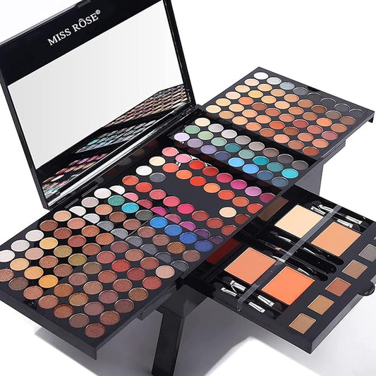 190 Colors Cosmetic Make up Piano Box Set,Combination with Eyeshadow /Facial Blusher /Eyebrow Powder /Eyeliner Pencil /Mirror,All-in-1 Makeup Gift Set (Color A)