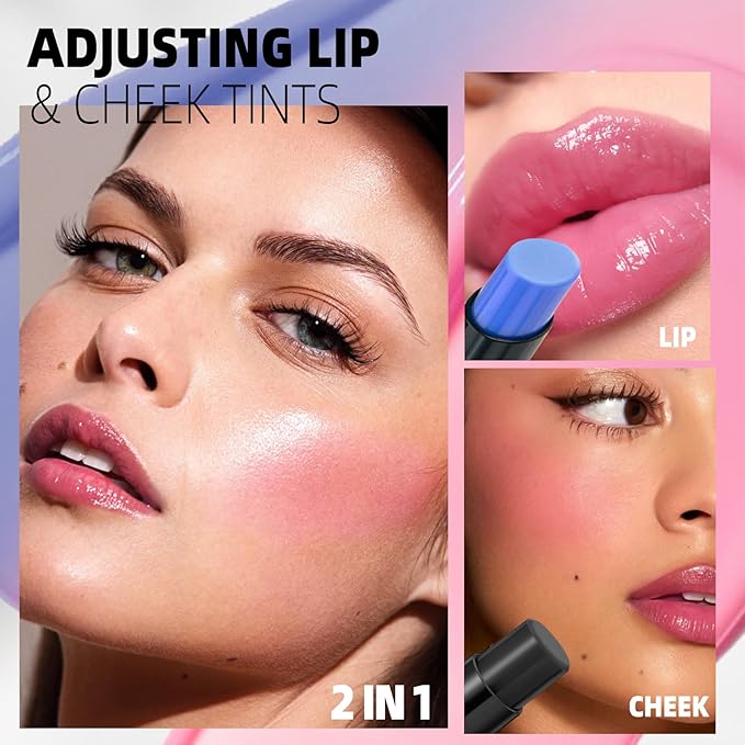 PH Adjusting Lip, Blue Black Ph Adjusting Lip Balm & Cheek, Cheek Tint Gloss Lipgloss, Tinted Color Change to Pink, Temperature Color Changing Lipstick for Women, Moisturizing, 01# Blue