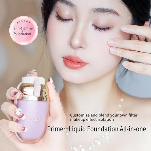 BLUE LOVE 2 in 1 Color Changing Face Primer Liquid Foundation, Makeup Primer for Face Before Makeup, Oil Control Moisturizing Color Corrector Base Primer Makeup for Flawless (Lavender Purple)