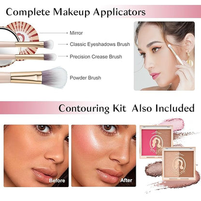 Color Nymph Girls Makeup Kits For Teens, Beginners Makeup Kit All In One Makeup Set For Teenager Full Kit Girls Make Up Kit With Train Case 18 color eyeshadow 4 color glitter & lipgloss - Pink