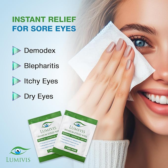 Tea Tree Oil Eyelid Wipes – 144 Individually Wrapped Pads for Daily Eye Cleansing, Makeup Removal & Eyelid Hygiene – Gentle, Soothing, Natural Formula