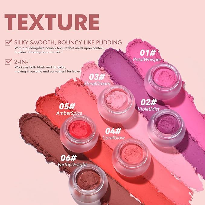 YOUNG VISION Lip & Cheek Pudding Pot – Multi-Use Soft Matte Cream Blush, Buildable Lightweight Formula Lips and Cheeks Tint, 5g/0.17oz