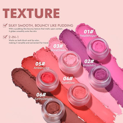 YOUNG VISION Lip & Cheek Pudding Pot – Multi-Use Soft Matte Cream Blush, Buildable Lightweight Formula Lips and Cheeks Tint, 5g/0.17oz