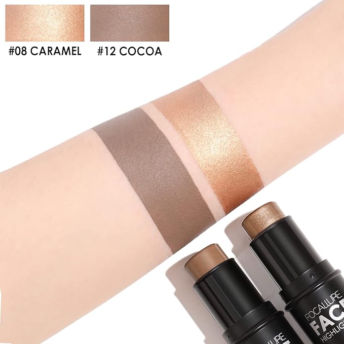 FOCALLURE 2 Pcs Mineral Cream Contour Stick,Moisturize Highlighter and Bronzer Pen,Non Stick Face Brightens & Shades Pencil,Long Lasting & Smooth Gliding Face Illuminator Makeup,Medium-deep