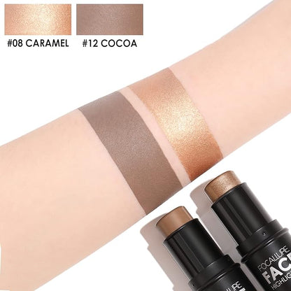 FOCALLURE 2 Pcs Mineral Cream Contour Stick,Moisturize Highlighter and Bronzer Pen,Non Stick Face Brightens & Shades Pencil,Long Lasting & Smooth Gliding Face Illuminator Makeup,Medium-deep
