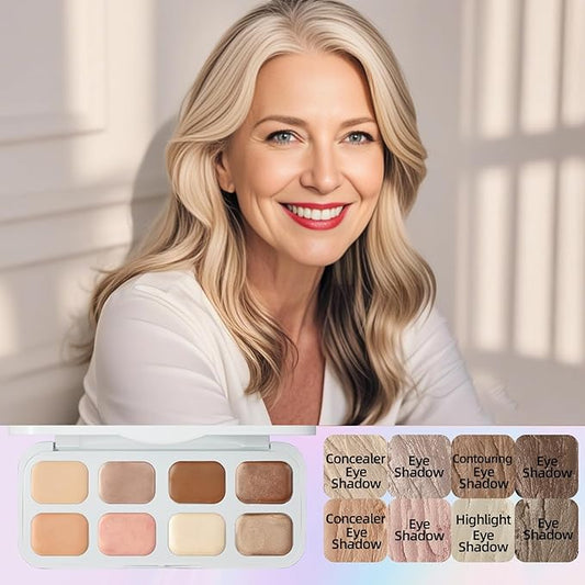 8-Color Cream Eyeshadow Palette for Older Woman – Makeup Palette for Eyes & Face | Waterproof, Blendable (Matte, Shimmer, Satin) | All Skin Types (Mature, Aging Skin)