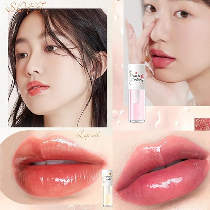 4PCS Hydrating Clear Lip Oil,Jelly Honey Lip Gloss Oil,Korean Big Brush Lip Oil,Long-lasting Moisturizing Nourishing Lip Balm,Plumping Lip Fresh Texture Clear Lip Gloss,Makeup Lip Care Tools
