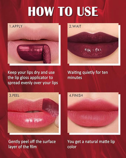 Peel Off Lip Stain - Red Matte Lip Liner Stain Waterproof Long Lasting 24H, Highly Pigmented Lip Tattoo Peel Off Lip Tint Stain, Transfer-Proof and Non-Stick Cup, Liquid Lip Gloss Makeup for Women-03