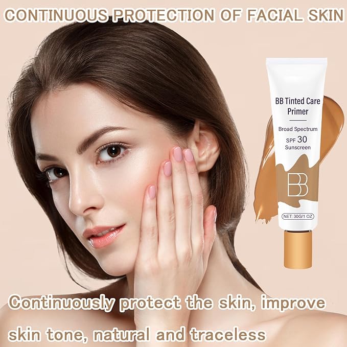 BB Cream Tinted Moisturizer SPF 30, BB Tinted Primer Full Coverage, Even Skin Color Hydrating and Smoothing