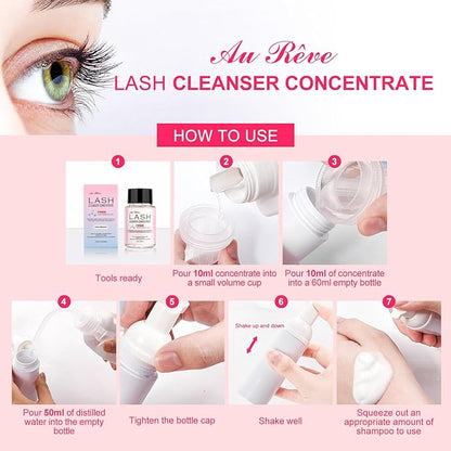 Lash Shampoo Concentrate 60ml Lash Cleanser Concentrate Add Hyaluronic Acid Oil-Free Lash Extension Shampoo Perfect for Salon，Cherry Blossom