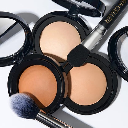 LAURA GELLER NEW YORK Baked Blurring + Setting Powder, Light/Medium and Retractable Airbrush Kabuki Brush 2PC