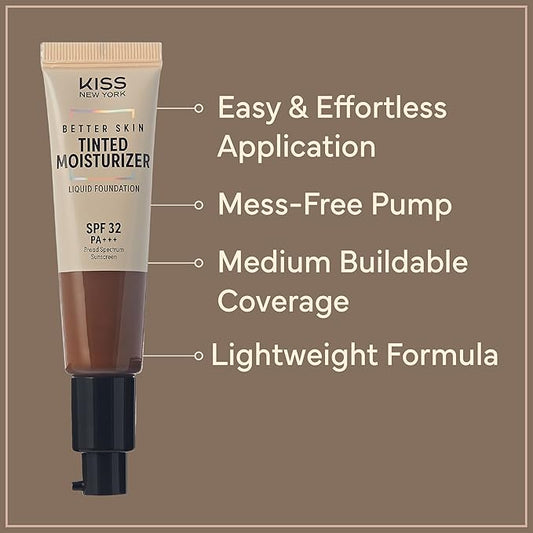 Tinted Moisturizer with SPF 32 PA+++ (Chestnut), 12 Hour Hydrating Sunscreen for Face, No White Cast, Natural Radiant Finish, Medium Coverage, With Hyaluronic Acid, Vitamin E, Peptide