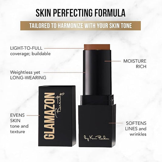 Glamazon Second to None Foundation Stick + Concealer Bundle, Deep Cocoaa & Caramel, Lightweight Buildable Coverage, Long-Lasting Full Coverage Brightening Concealer