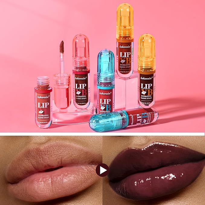 LIP VB Hydrating Gloss Stain – Lip Tint Gloss with 12HR Hydration Long-Lasting Moisture & Shine, Smooth Lip Stain with Glossy Finish, Non-Sticky, Rich Color for All Skin Tones (#3 BLUSH BUBBLE HUE, 1)