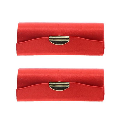 Red Solid Satin Ladies Lipstick Case With Mirror Purse Holder Set of 2