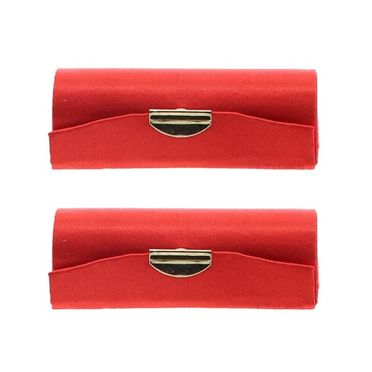 Red Solid Satin Ladies Lipstick Case With Mirror Purse Holder Set of 2
