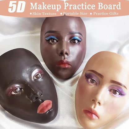 Makeup Mannequin Face - Silicone Head with Makeup Kit, Brushes & Bag for Practicing Skills or Gifts
