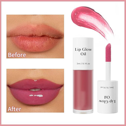 Hydrating Lip Glow Oil - Tinted Moisturizing Lip Gloss Plumping Non-Sticky Long-Lasting Shiny Fruit Flavor Lip Stain, 0.10 Fl Oz (Cherry)