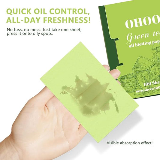 Face Oil Blotting Paper Oil Absorbing Sheets for Oily Skin Bamboo Charcoal Green Tea Face Wipes for Makeup Clean Green Tea 100 Count