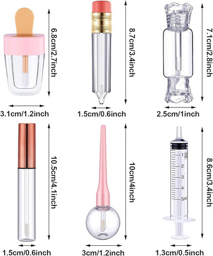 Maitys 30 Pcs Lip Gloss Tube Tool Set, Include 20 Pencil Ice-cream Lollipop Candy Shaped Empty Lip Gloss Tubes, 5 Clear Balm Containers with Rose Gold Cap and 5 Plastic Syringe for Women DIY