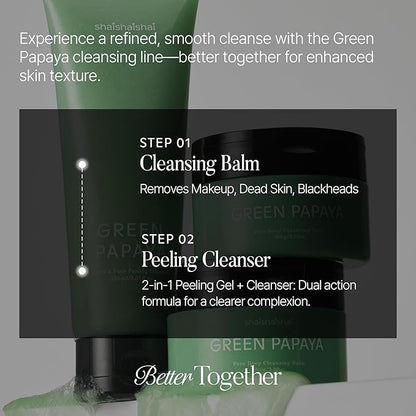 GREEN PAPAYA Pore Deep Cleansing Balm, Makeup Remover, Gentle Exfoliating, Pore Cleaner, Black Head Remover for Face, Oil Cleanser with Jojoba Oil, Korean Skin Care, 2.87oz