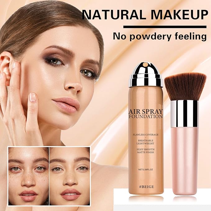 Airbrush Foundation Makeup Spray for Mature Skin Silk Lightweight Airbrush Flawless Setting Spray Foundation Makeup（02# Beige Color）