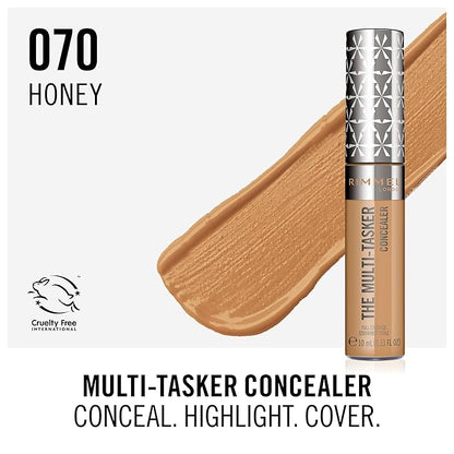 Rimmel London, Multi-Tasker Concealer, 070 Honey, Crease-Proof, Transfer-Proof, Waterproof, Up To 24-Hour Wear, Vegan Formula, 0.33oz