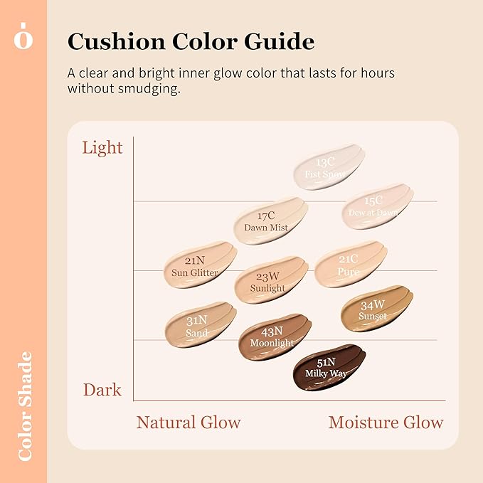 Skin Barrier Glow Cover Cushion, All-day Coverage, Glow Finish, Lightweight, Skincare-Like Texture, Non-cakey Makeup, Korean Cushion Foundation (#21N Sun Glitter, 0.15 oz)