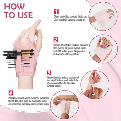 Makeup Palette Silicone Wristband - Mixing Palette Tray Brush Holder for Cosmetic Brushes Eyeshadow Eyeliner - Beauty Tool for Makeup Artists Beauty Salons (Blue)