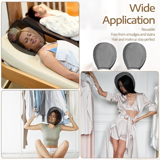 2 Pack Makeup Protector Hood for Face, Protects Hair and Make Up While Getting Dressed, Chiffon Makeup Hood Zipper Closure Face Cover for Women Beauty Weddings Black