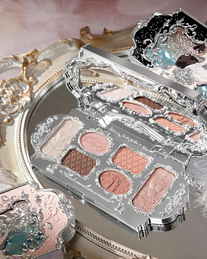 Flower Knows Swan Ballet Six-Color Makeup Palette,Eyeshadow,Blush,Highlighting & Contour All-in-One Face Makeup Palette with 4 Matte+2 Shimmer Neutral Shades(01 White Swan,0.23 Oz)