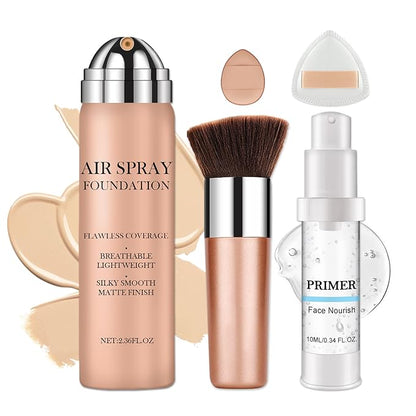 CAHIUYOA Magic Minerals Airbrush Foundation Spray Makeup Silky Full Coverage Airbrush Flawless Foundation for Mature Skin,Natural Matte Finish Moisturizing Makeup Primer - 03 Nude