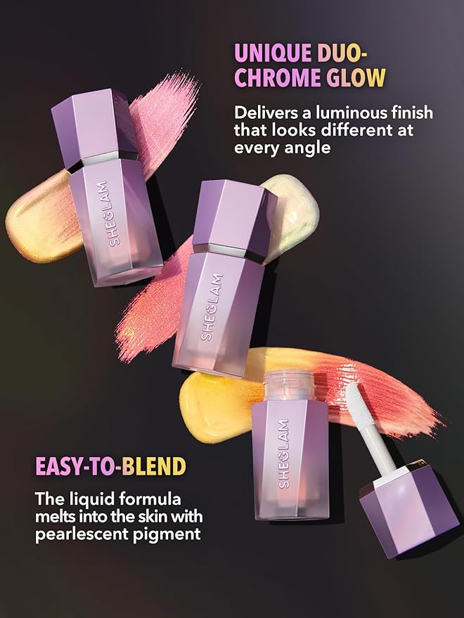 SHEGLAM Chroma-Glow Bloom Liquid Highlighter Color Changing Gel Cream Multichrome Highlighter High-Shine Finish Long Wear Brightening Non-Caking-Flying Comet